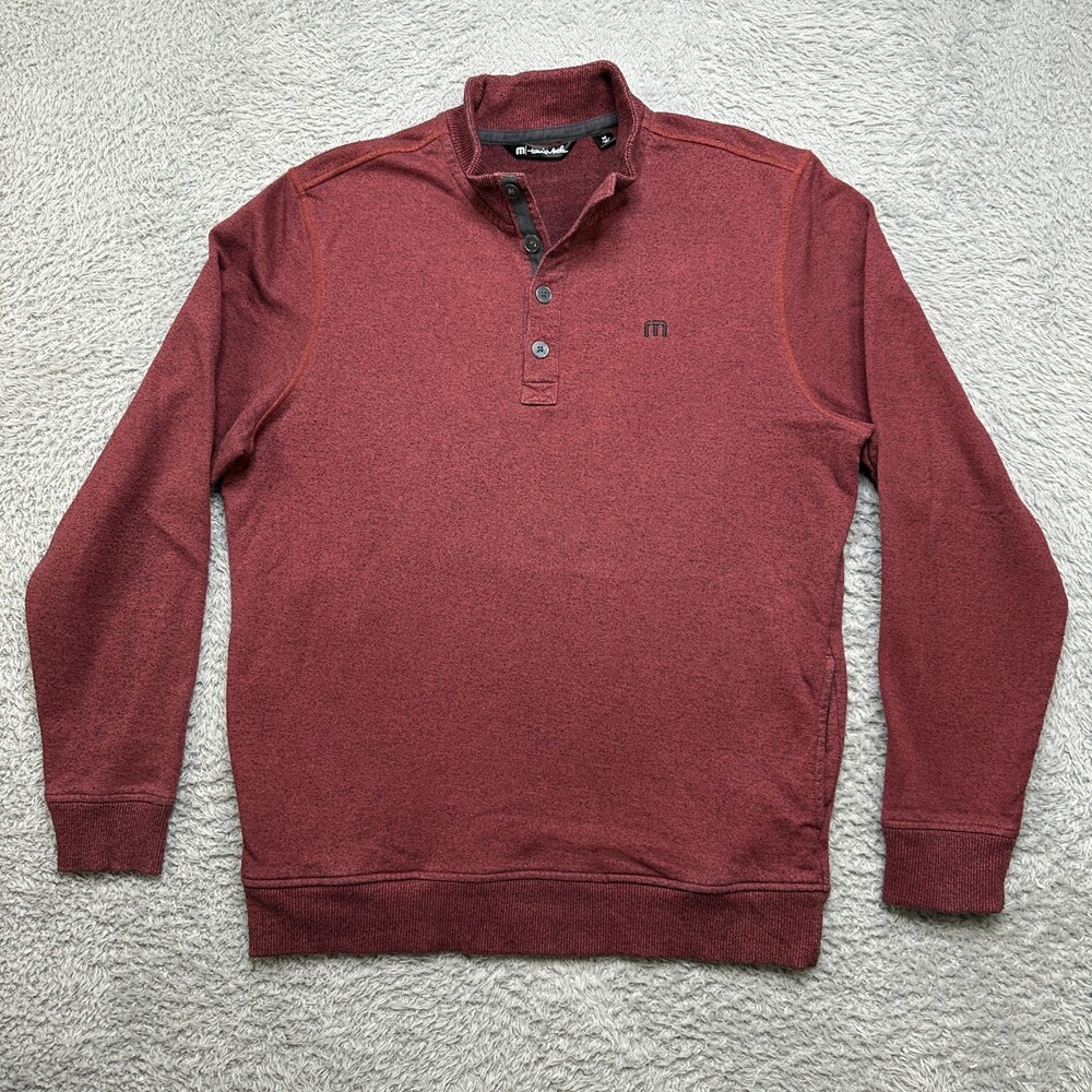 Travis Mathew Sweater Mens M Red Golf Pullover Henley Long Sleeve Pockets